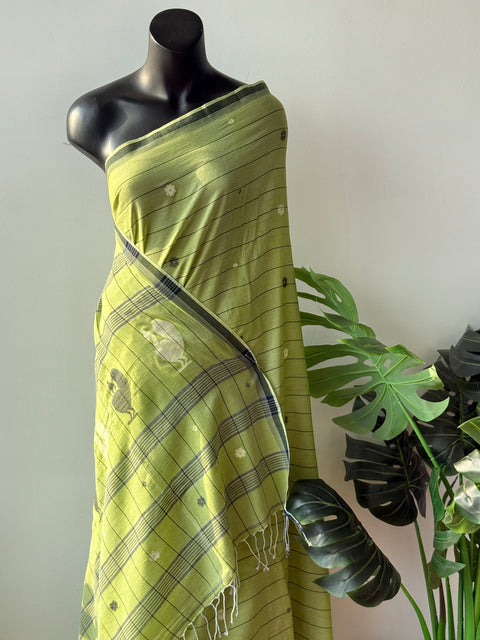 Light Green handspun pure jamdani saree