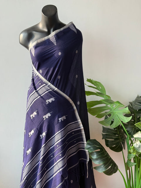 Yale Blue handspun pure jamdani saree