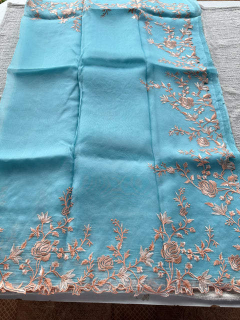 Embroidered border Pure organza saree