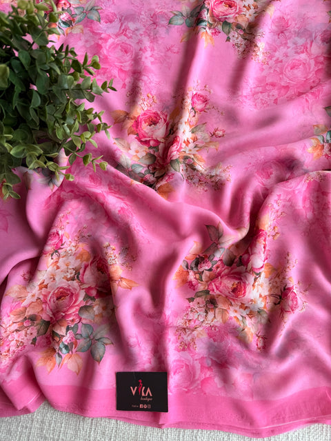 Floral printed georgette saree
