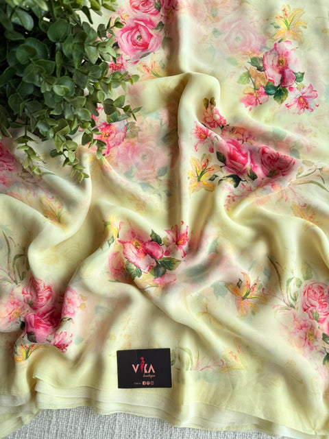 Floral printed georgette saree
