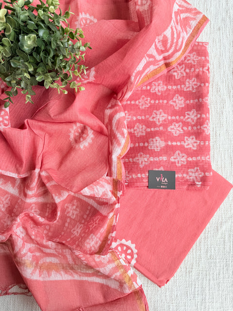Printed cotton suit with kota dupatta