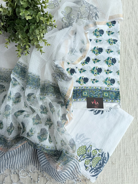 Printed cotton suit with kota dupatta