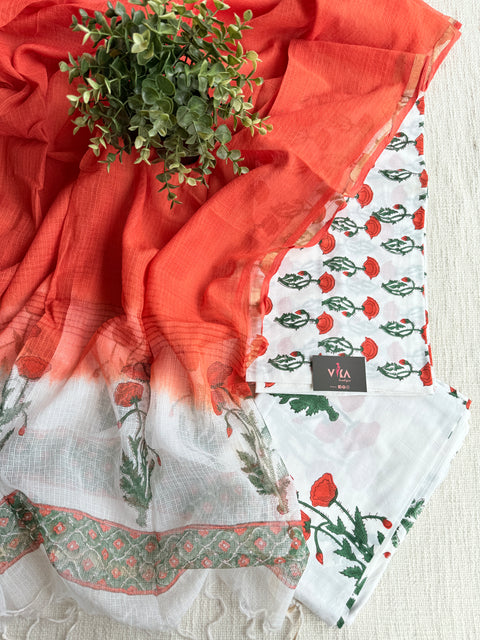Printed cotton suit with kota dupatta
