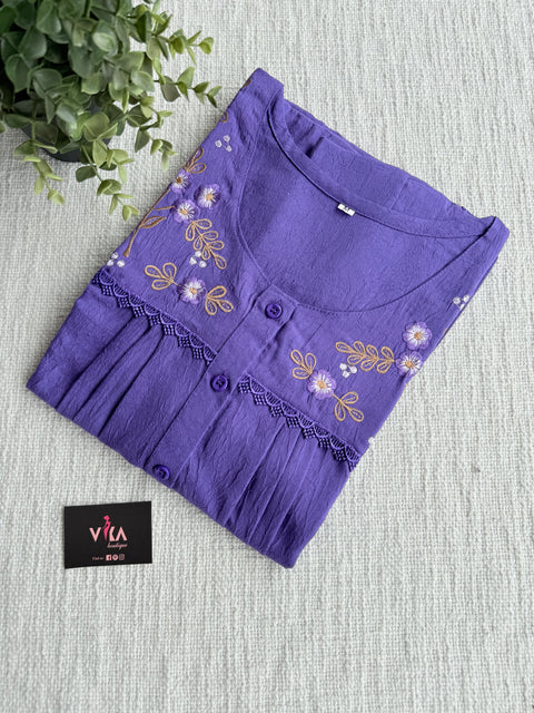 Neck emb Crush cotton nighty-Soft Purple