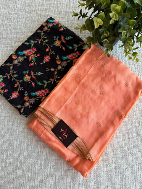 Emb blouse with sequins work jute saree