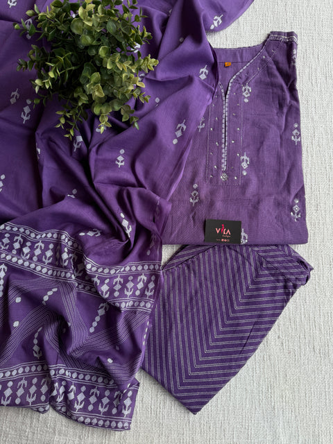 Purple pure cotton Ready suit set