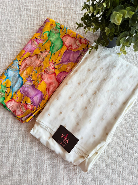 Pichwai blouse with satin crepe saree