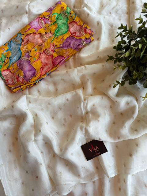 Pichwai blouse with satin crepe saree