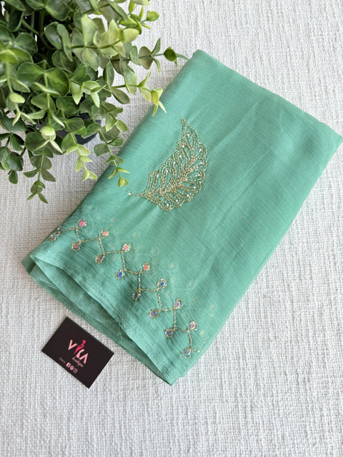 Cut Dhana work plain chiffon saree