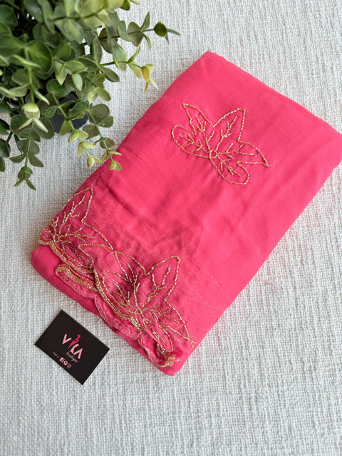 Cut Dhana work plain chiffon saree