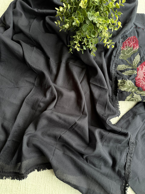 Midnight blueish black pure cotton Ready suit set