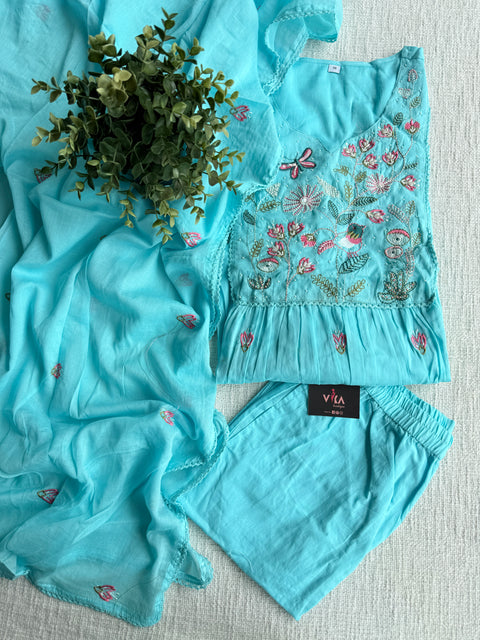 Yoke emb pure cotton Ready suit set