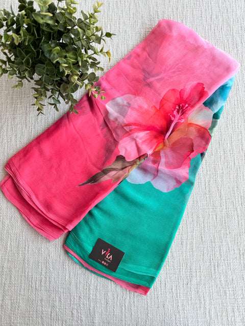 Digital floral shaded pure chiffon saree