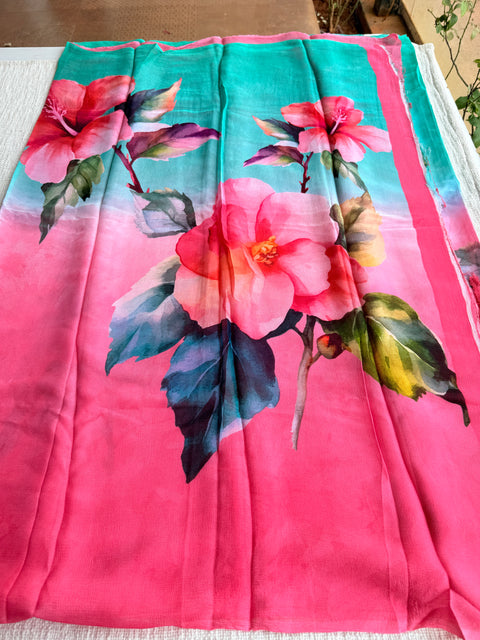Digital floral shaded pure chiffon saree