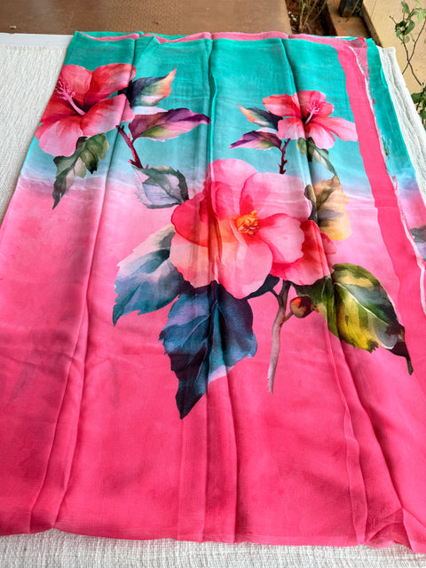Digital floral shaded pure chiffon saree