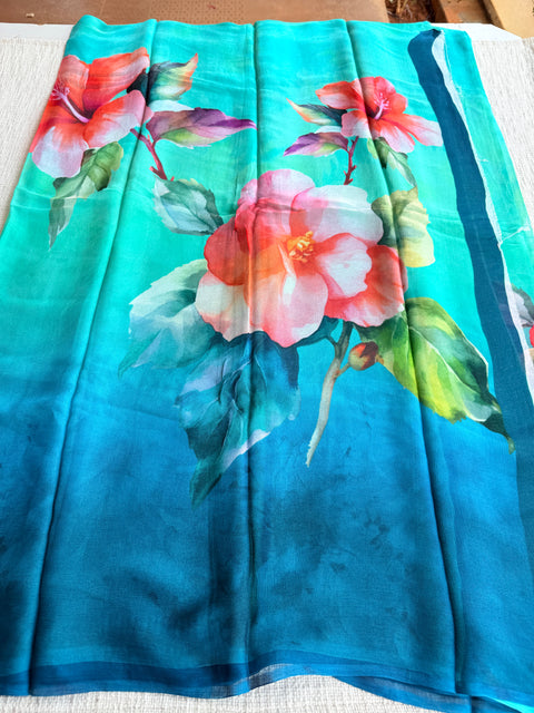 Digital floral shaded pure chiffon saree