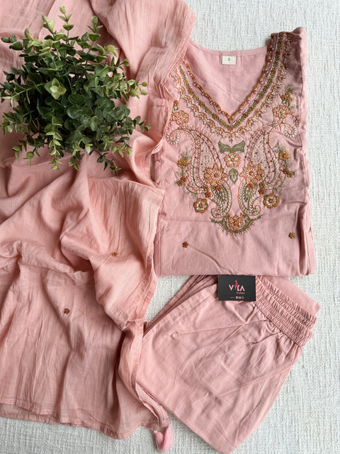 V lace neck pure cotton Ready suit set