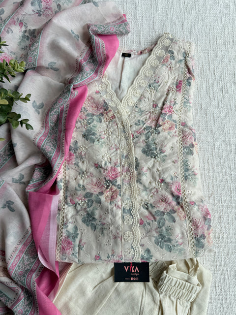 Lace neck hakoba Ready suit set