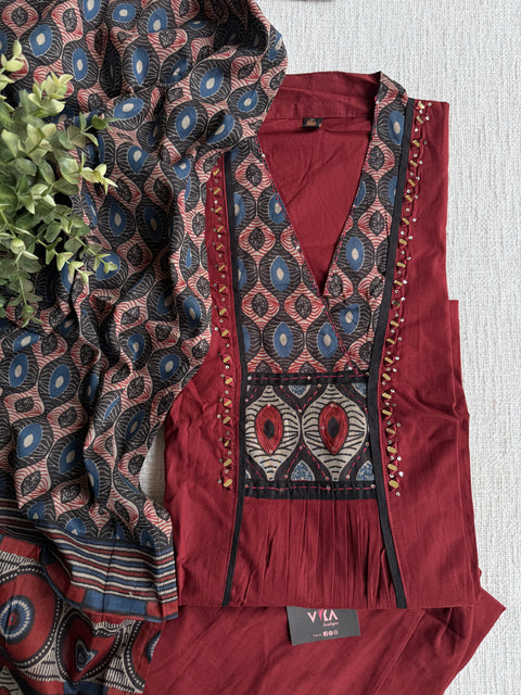 Collar neck pure cotton suit set