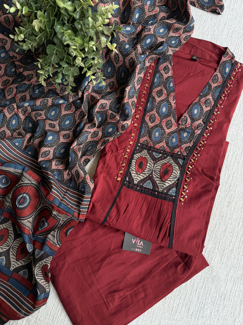 Collar neck pure cotton suit set