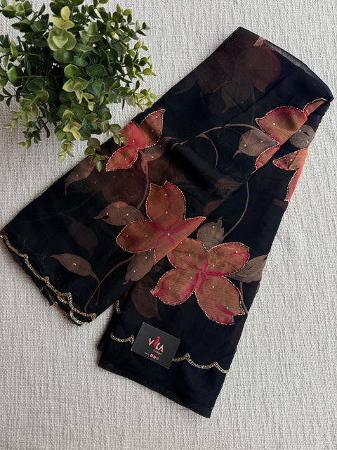 Cut dana work Floral printed chiffon saree