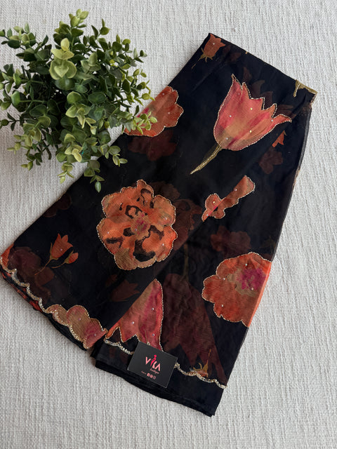 Cut dana work Floral printed chiffon saree
