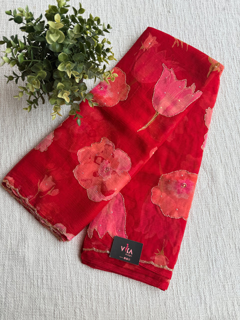 Cut dana work Floral printed chiffon saree