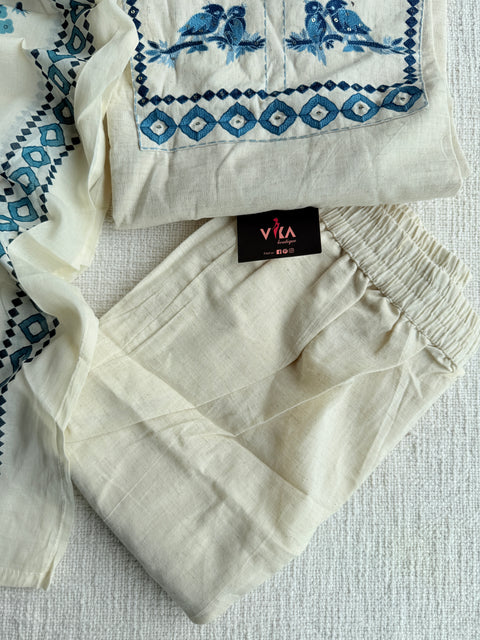 Emb handloom cotton kurta pant set