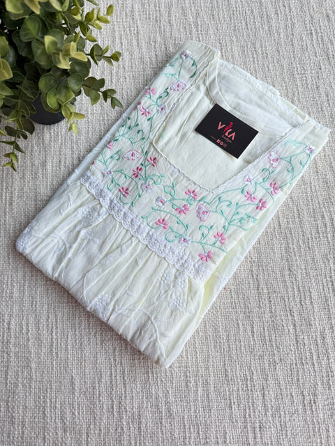 L size pastel emb cotton nighty - Yellow