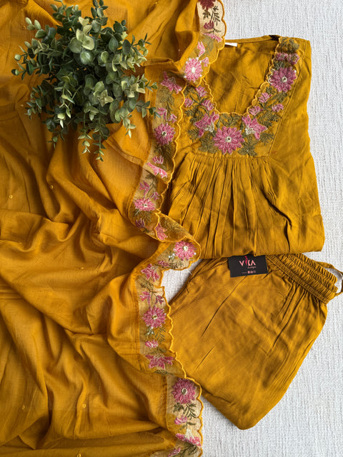 Musturd rayon kurta pant set