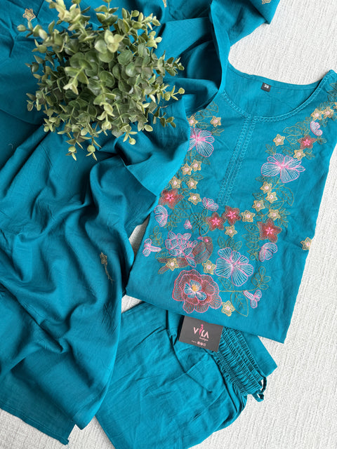 Neck emb pure cotton kurta pant set