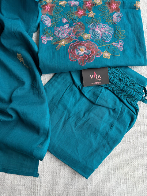Neck emb pure cotton kurta pant set