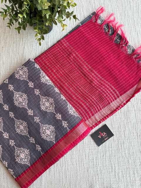 Ajrakh Printed art silk saree