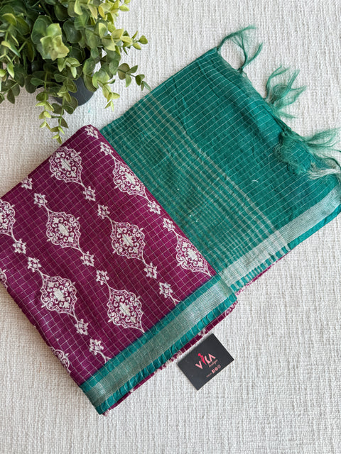 Ajrakh Printed art silk saree
