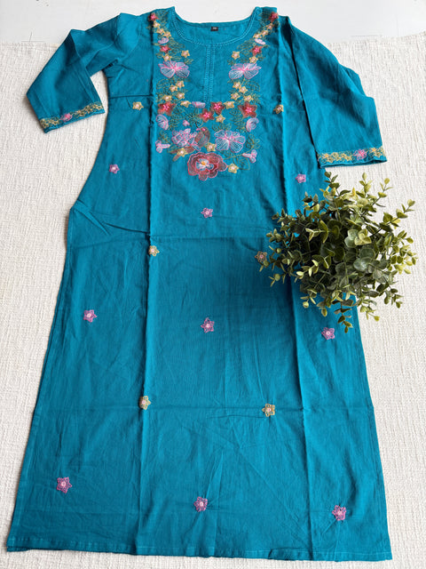 Neck emb pure cotton kurta pant set