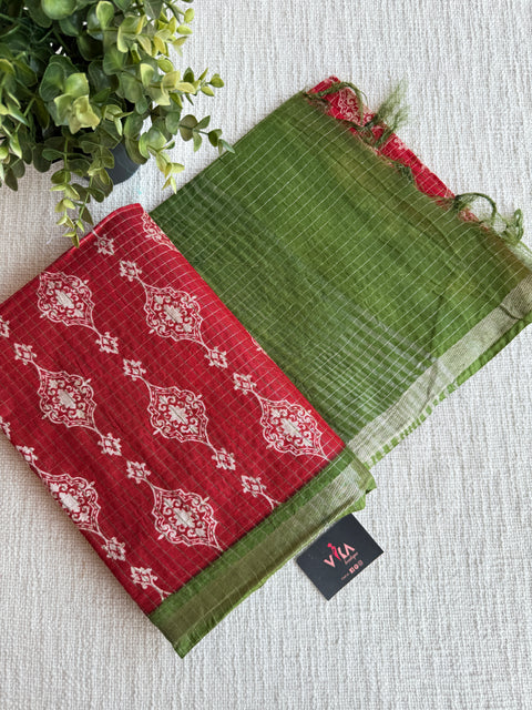 Ajrakh Printed art silk saree