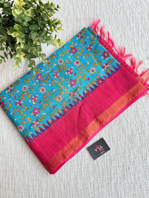 Ajrakh Printed art silk saree