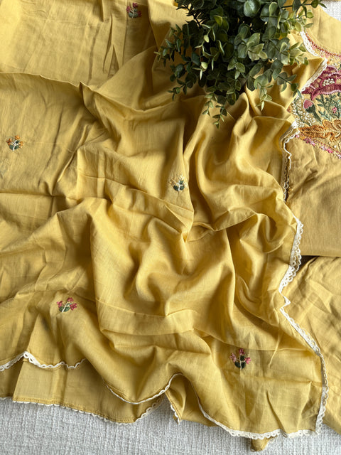 Neck emb pure cotton suit set