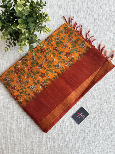 Ajrakh Printed art silk saree