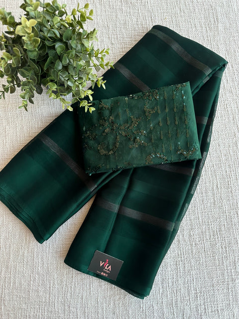 Bottle Green chiffon saree with blouse