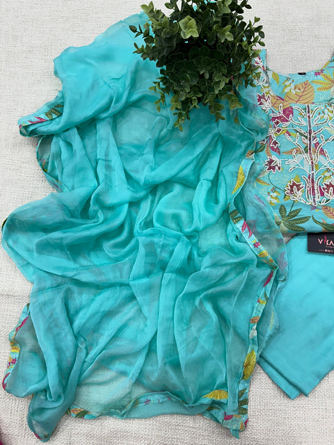 Neck work muslin Ready suit set