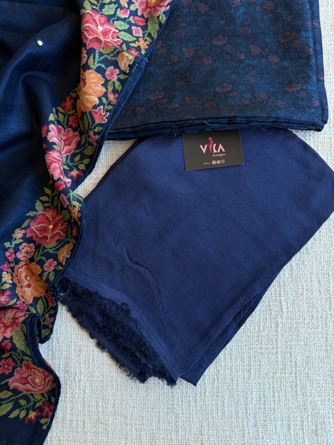 Printed semi raw silk salwar suit set