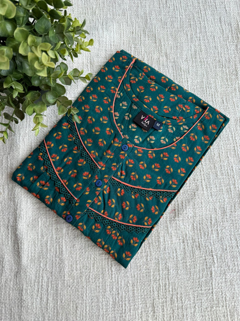 M size printed cambric cotton nighty
