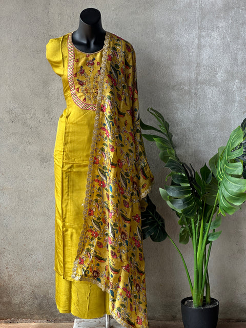 Printed neck Dola silk salwar material