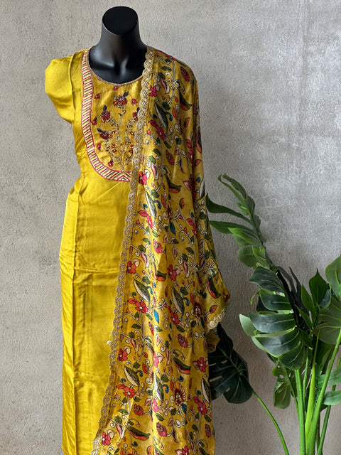 Printed neck Dola silk salwar material