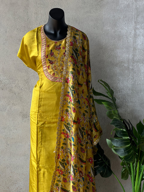 Printed neck Dola silk salwar material