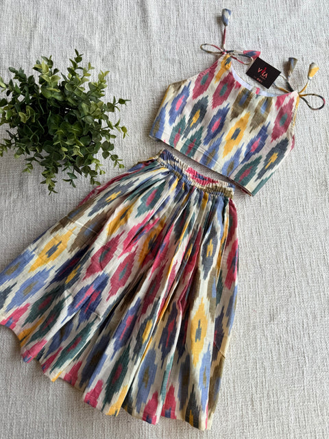 Multi colour Ikat cotton top and skirt
