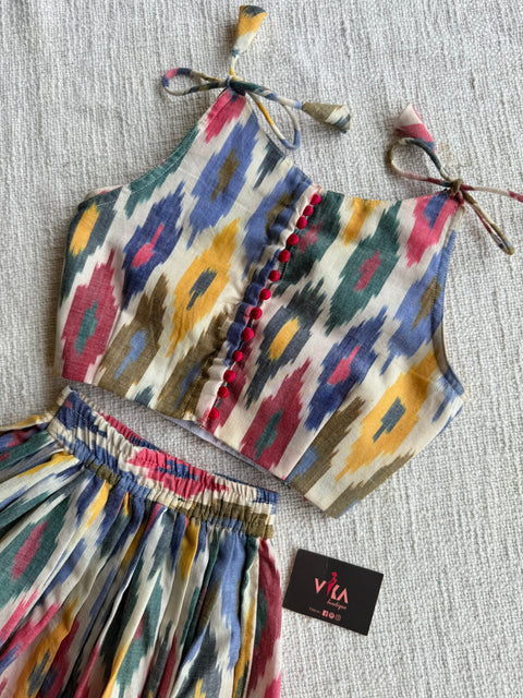 Multi colour Ikat cotton top and skirt