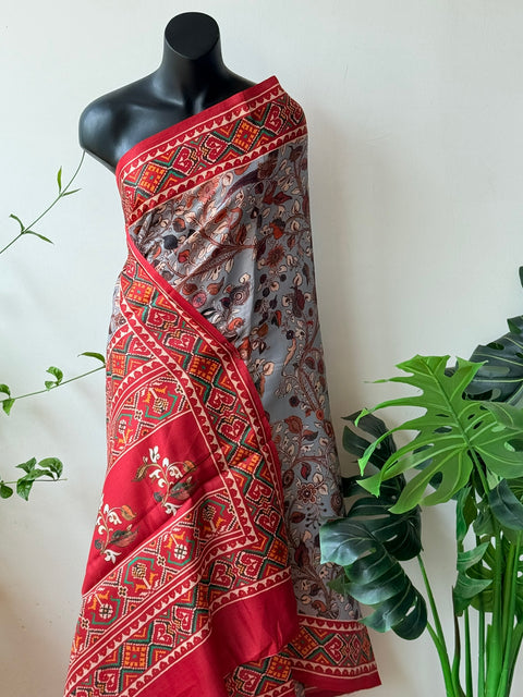 Digital printed semi Tussar satin saree